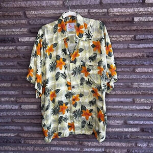 Pineapple Moon Hawaiian Plumeria Floral Aloha Camp Shirt